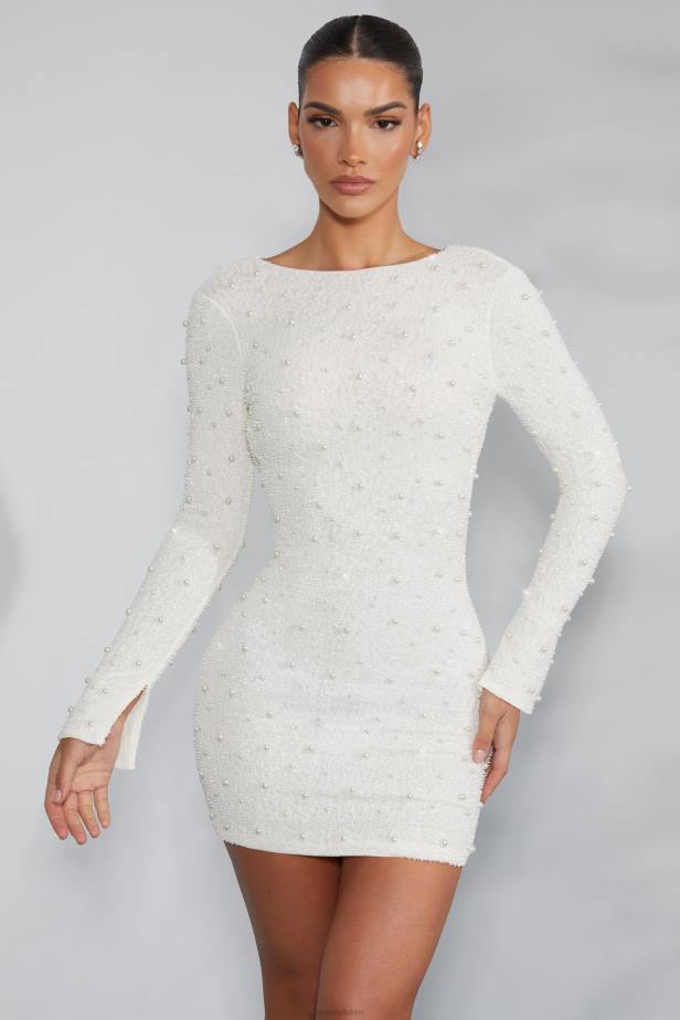 Oh Polly Hague Long Sleeve Embellished Backless Mini Dress N80H233 Ivory