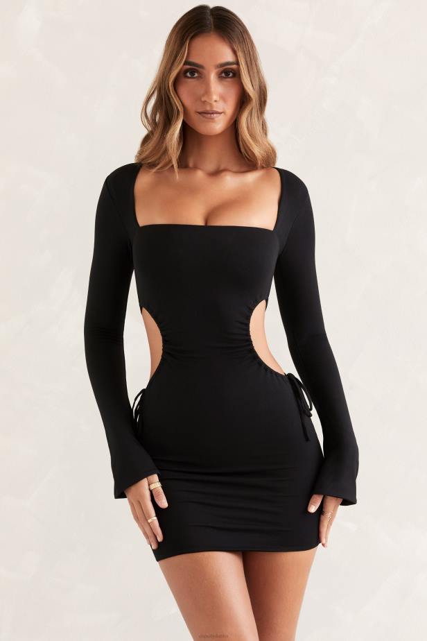 Oh Polly Hari Long Sleeve Cut Out Mini Dress N80H139 Black