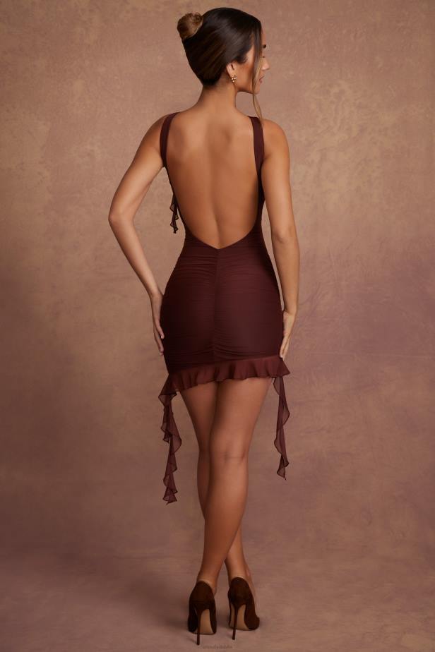 Oh Polly Iolanda Backless Ruffle Detailing Mini Dress N80H76 Brown