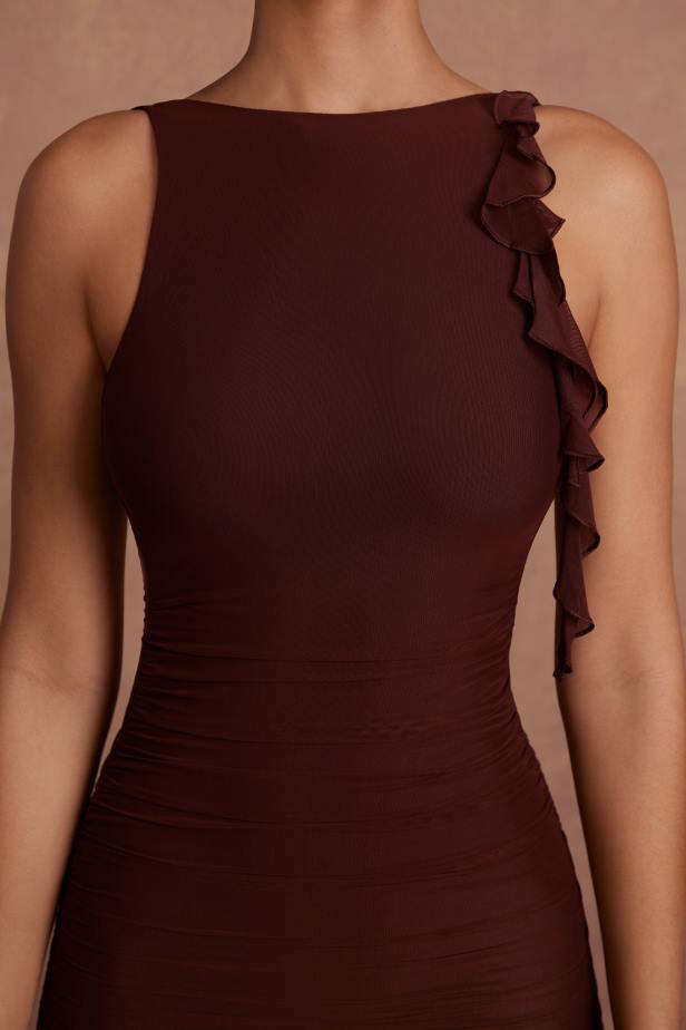 Oh Polly Iolanda Backless Ruffle Detailing Mini Dress N80H76 Brown
