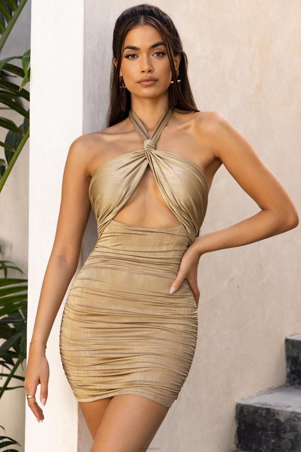 Oh Polly It is Knot Too Late Knot Detail Cut Out Ruched Mini Dress N80H505 Stone