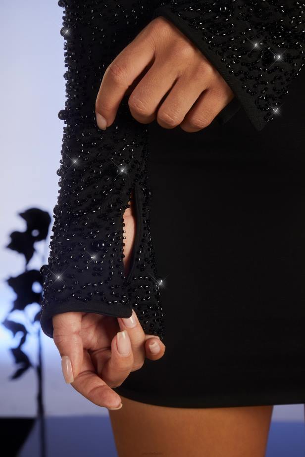 Oh Polly Mayfair Embellished Long Sleeve Cut Out Mini Dress N80H165 Black