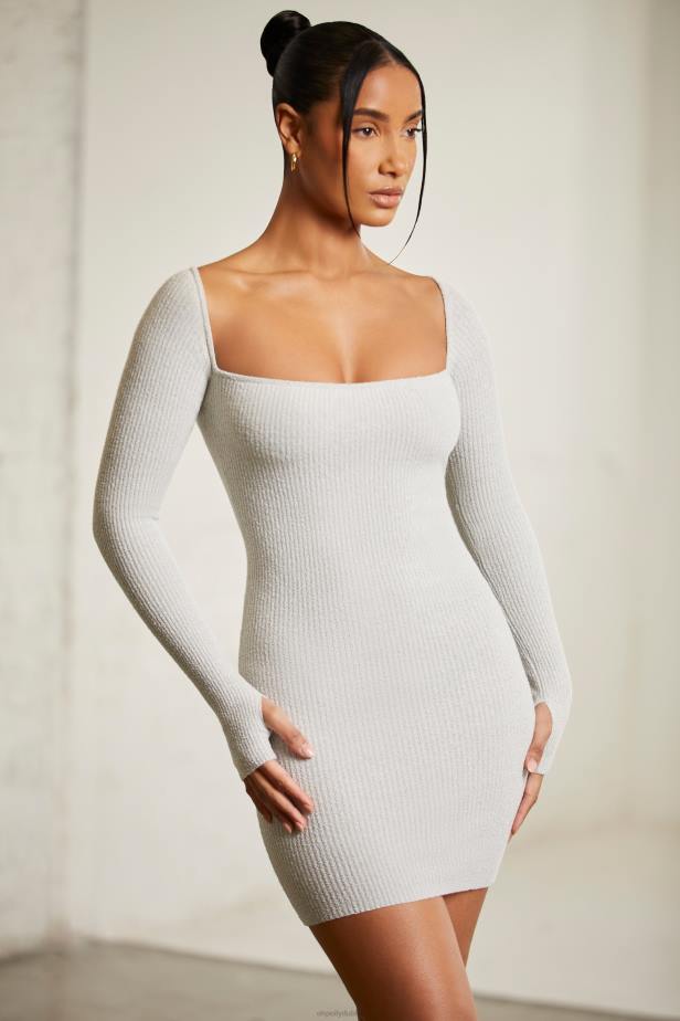 Oh Polly Midori Long Sleeve Square Neck Mini Dress N80H99 Grey