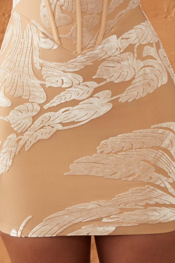 Oh Polly Miray Ring Detail Corset Mini Dress N80H318 Beige Print