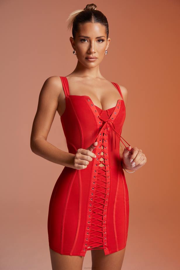 Oh Polly Nalda Lace Up Corset Mini Dress N80H172 Red