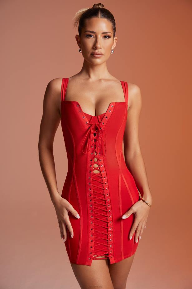 Oh Polly Nalda Lace Up Corset Mini Dress N80H172 Red
