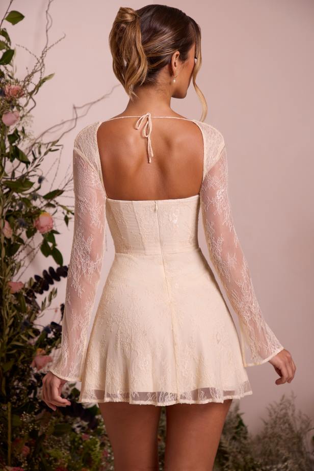 Oh Polly Ninette Long Sleeve Lace Corset Mini Dress N80H260 Ivory
