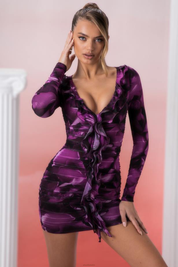 Oh Polly Oraya Long Sleeve Ruffle Detail Mini Dress N80H448 Multi