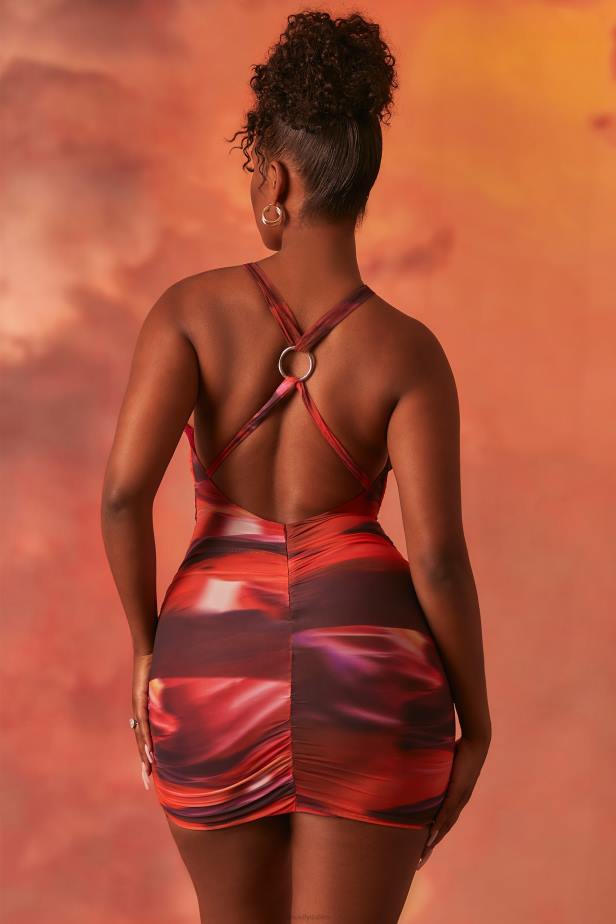 Oh Polly Out Of This World Crossover Ruched Mesh Mini Dress N80H513 Orange