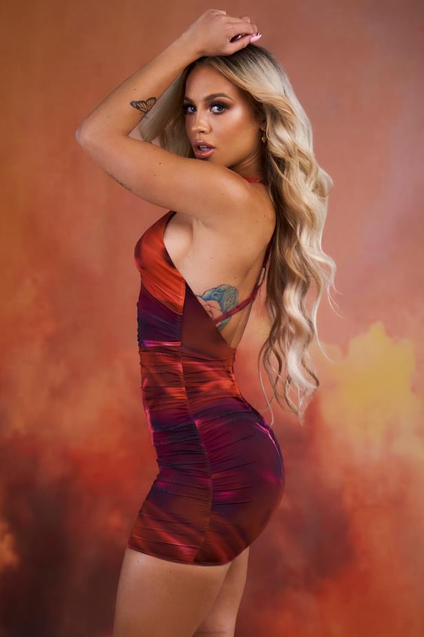 Oh Polly Out Of This World Crossover Ruched Mesh Mini Dress N80H513 Orange