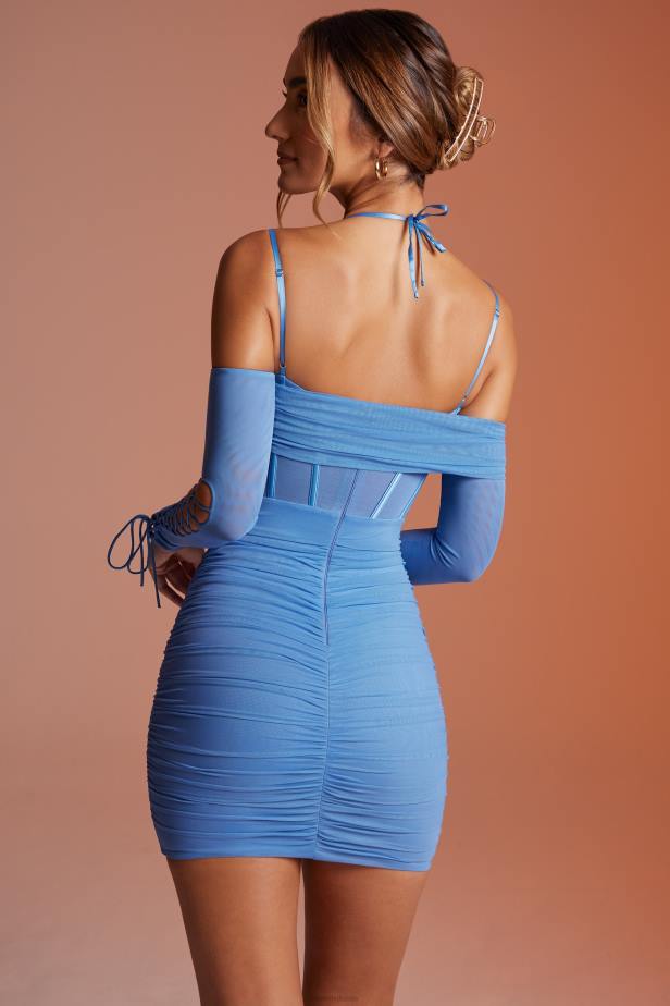 Oh Polly Rayar Lace Up Long Sleeve Corset Mini Dress N80H166 Blue