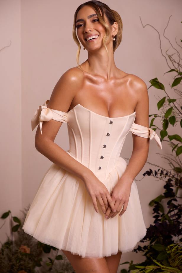 Oh Polly Reine Off Shoulder Tulle Skirt Mini Dress N80H261 Ivory