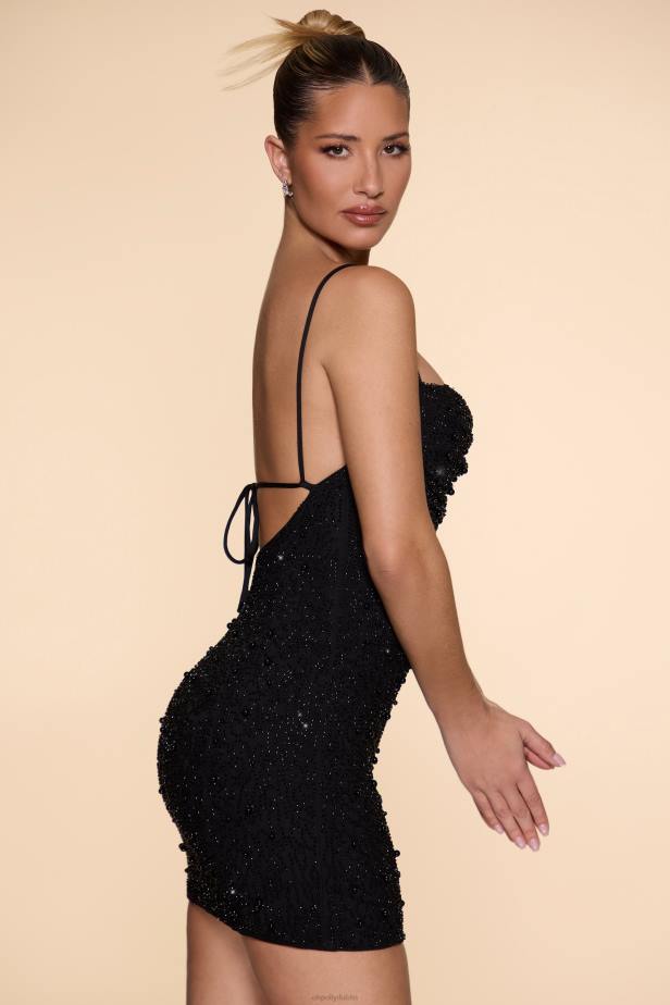 Oh Polly Seychelles Embellished Cowl Neck Mini Dress N80H58 Black