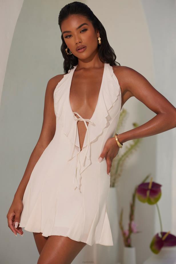 Oh Polly Sienna Halter Neck Ruffle A-Line Mini Dress N80H19 Ivory