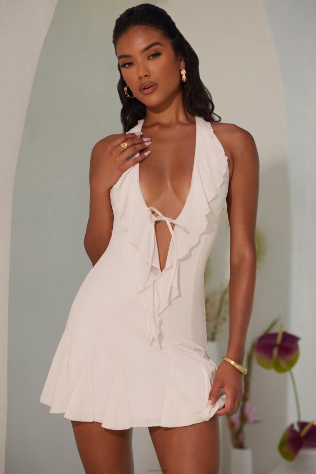 Oh Polly Sienna Halter Neck Ruffle A-Line Mini Dress N80H19 Ivory