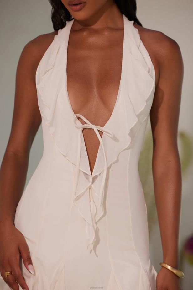 Oh Polly Sienna Halter Neck Ruffle A-Line Mini Dress N80H19 Ivory