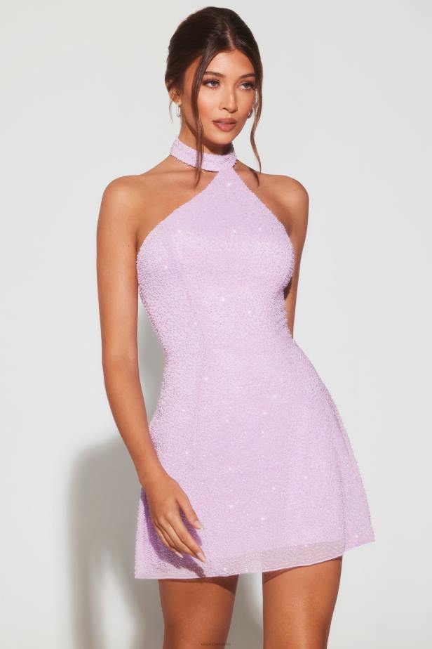 Oh Polly Sorrento Embellished Asymmetric Neck A-Line Mini Dress N80H8 Lilac