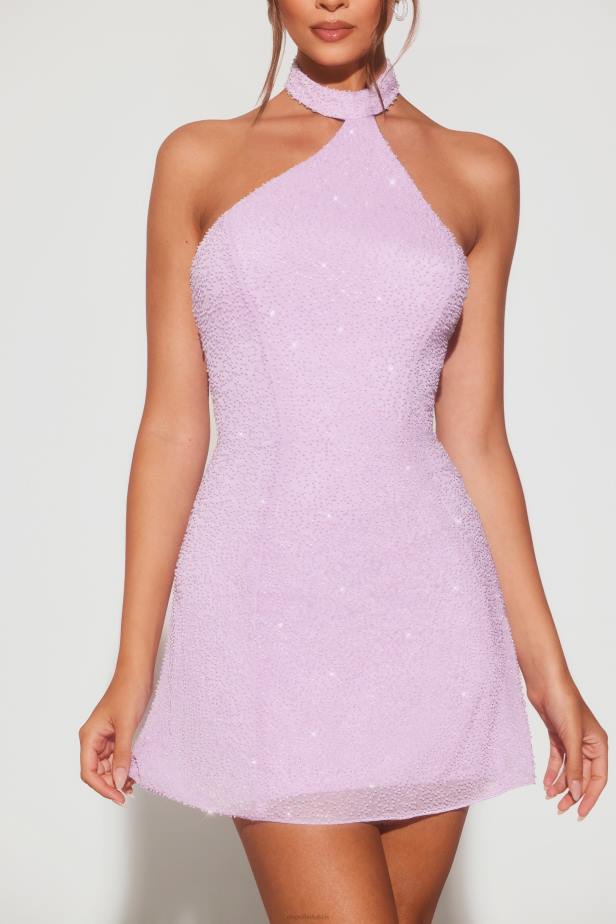 Oh Polly Sorrento Embellished Asymmetric Neck A-Line Mini Dress N80H8 Lilac