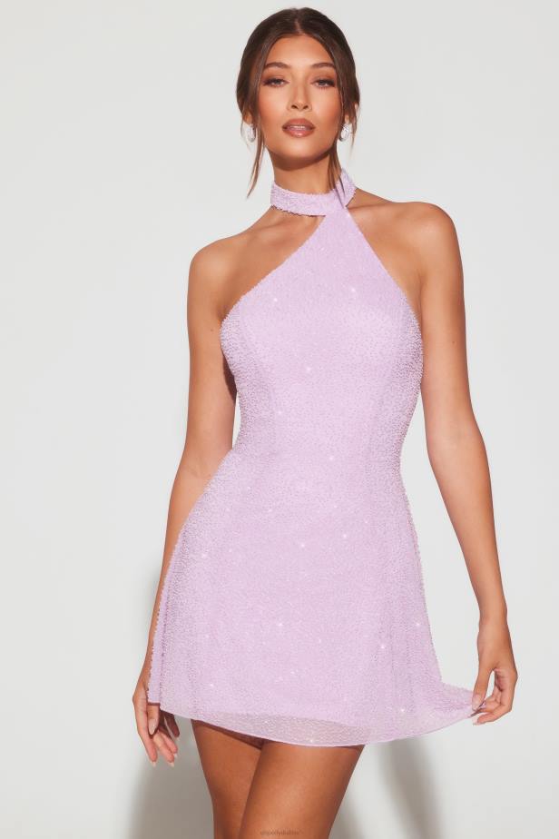 Oh Polly Sorrento Embellished Asymmetric Neck A-Line Mini Dress N80H8 Lilac