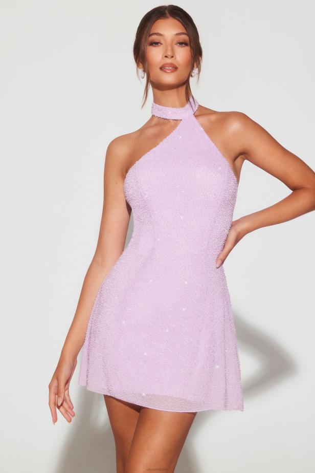 Oh Polly Sorrento Embellished Asymmetric Neck A-Line Mini Dress N80H8 Lilac
