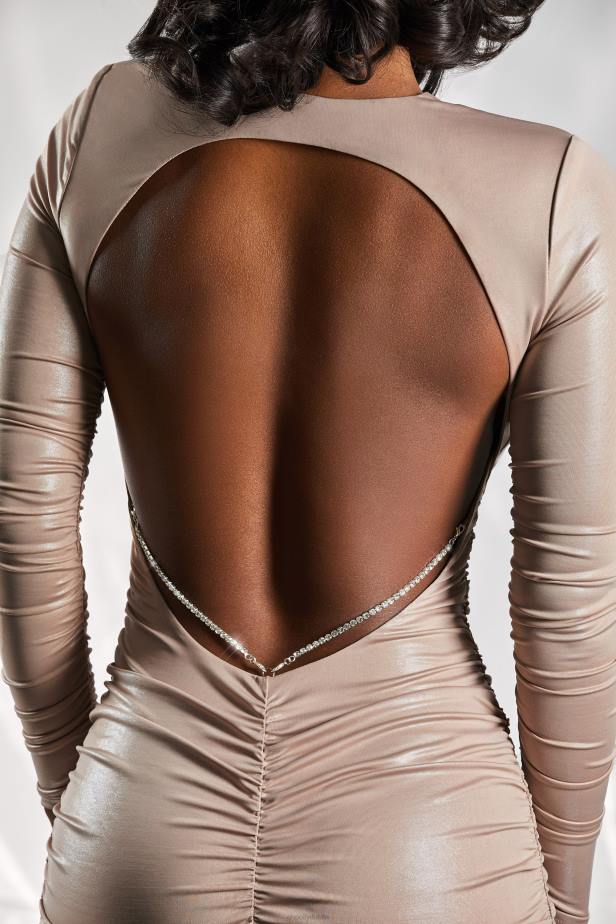 Oh Polly Soul Mate Long Sleeve Mini Dress N80H453 Taupe