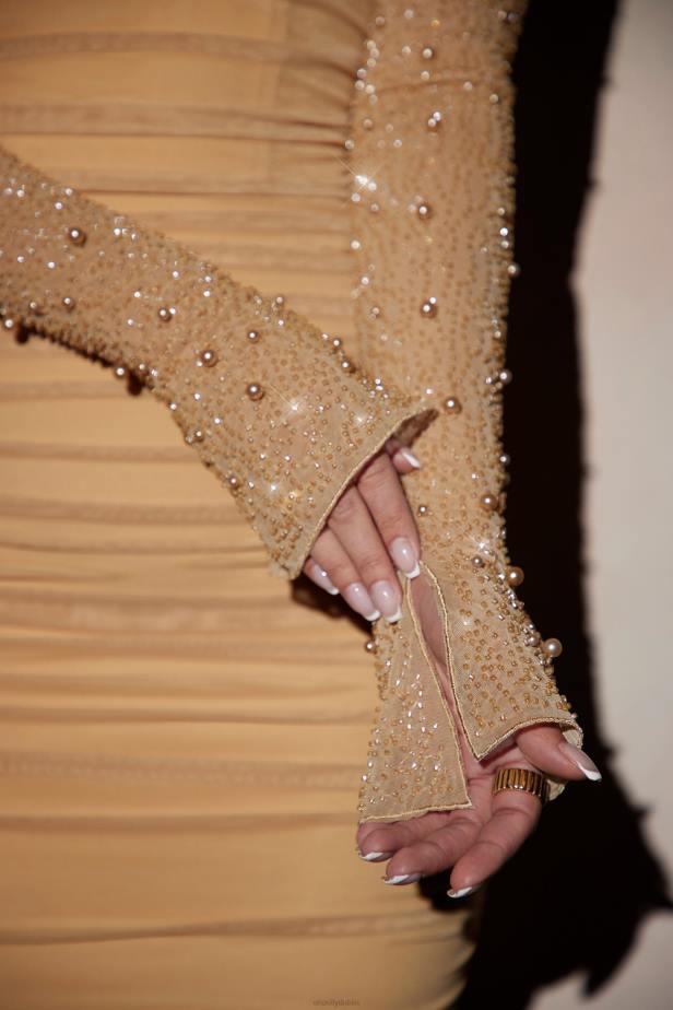 Oh Polly St. Germain Embellished Long Sleeve Mini Dress N80H155 Gold