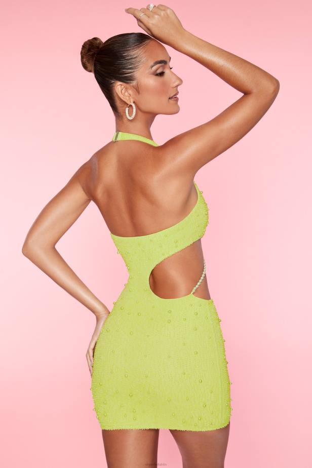 Oh Polly St Tropez Halter Neck Cut Out Mini Dress N80H176 Lime