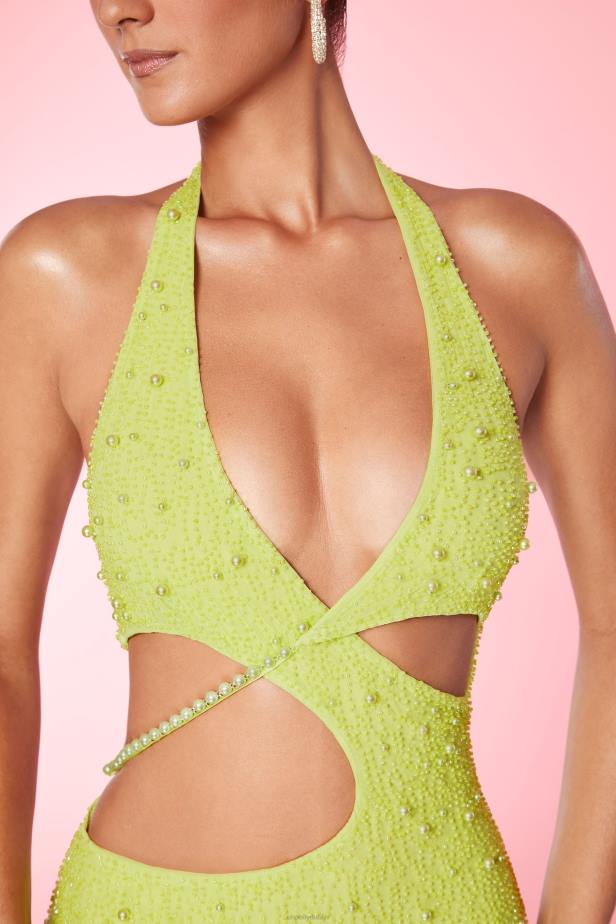 Oh Polly St Tropez Halter Neck Cut Out Mini Dress N80H176 Lime
