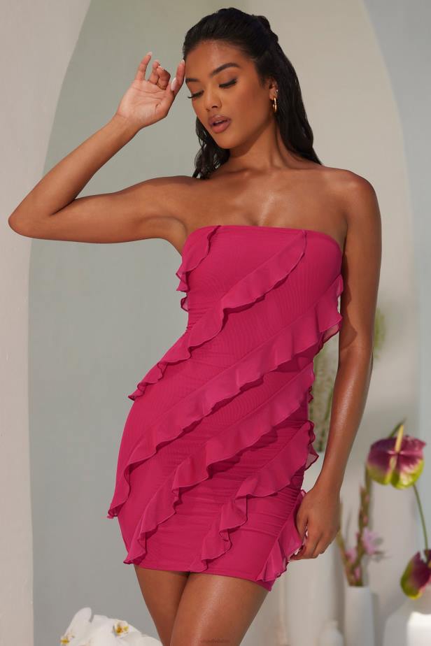 Oh Polly Tatiana Bandeau Ruffle Detail Mini Dress N80H24 Fuchsia