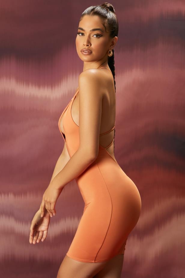 Oh Polly Tempting Fate Multi Strap Keyhole Mini Dress N80H531 Caramel