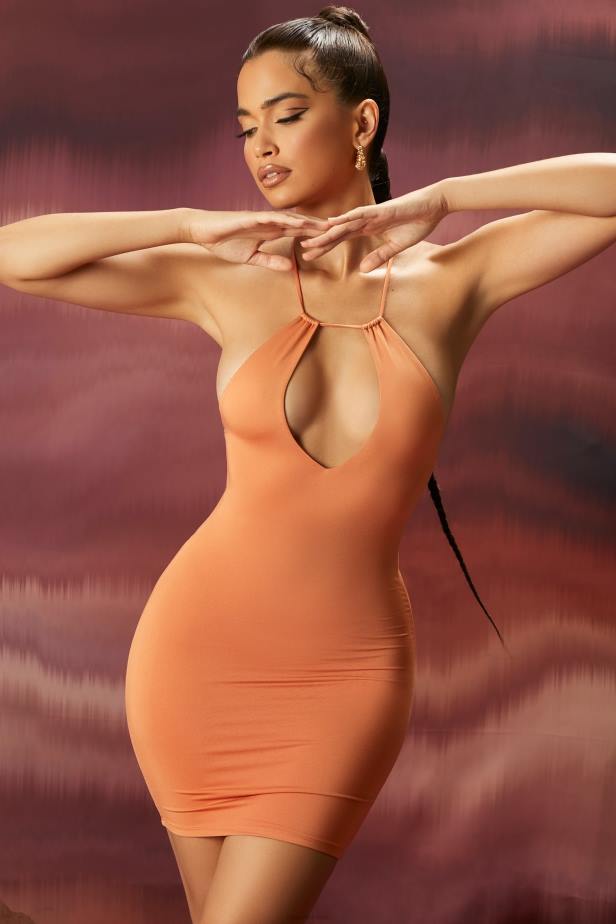 Oh Polly Tempting Fate Multi Strap Keyhole Mini Dress N80H531 Caramel