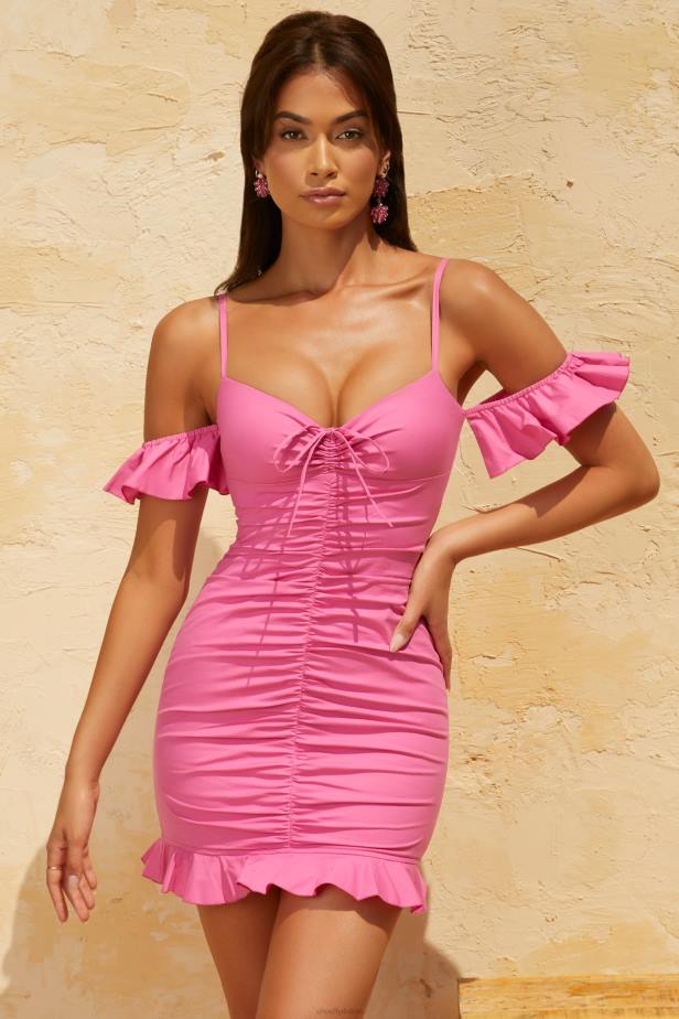 Oh Polly Tierra Off Shoulder Ruffle Mini Dress N80H357 Pink