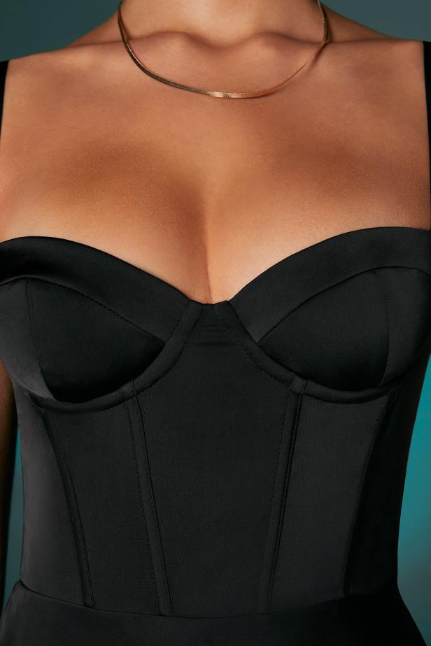 Oh Polly Tinsley Asymmetric Hem Corset Mini Dress N80H110 Black