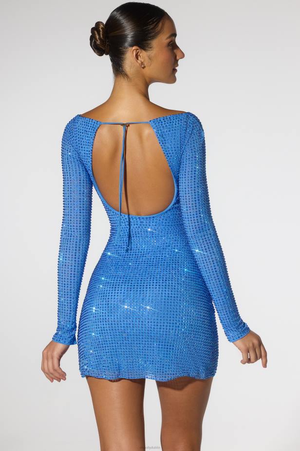 Oh Polly Valeria Embellished Corset Open Back Long Sleeve Mini Dress N80H30 Cobalt Blue