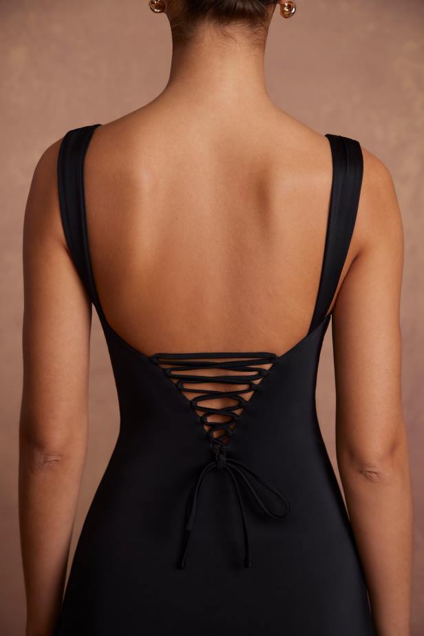 Oh Polly Violetta Tie Up Back Mini Dress N80H71 Black