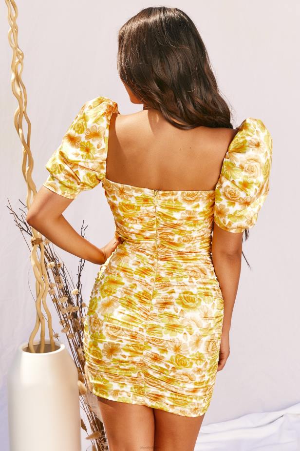 Oh Polly Where Love Grows Puff Sleeve Wrap Front Mini Dress N80H521 Lemon