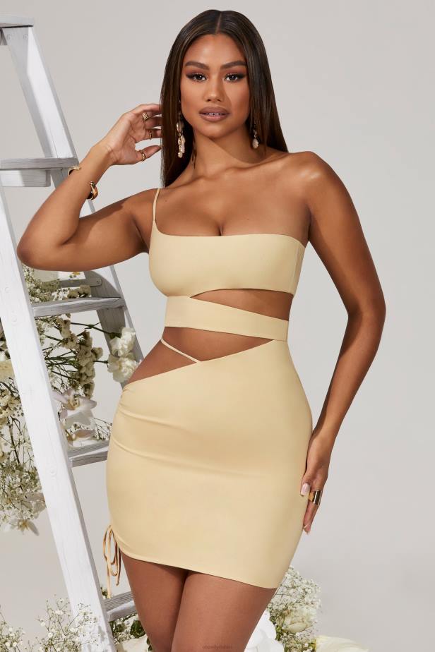 Oh Polly Yari Side Cut Out Ruched Mini Dress N80H292 Cream
