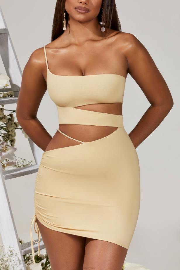 Oh Polly Yari Side Cut Out Ruched Mini Dress N80H292 Cream