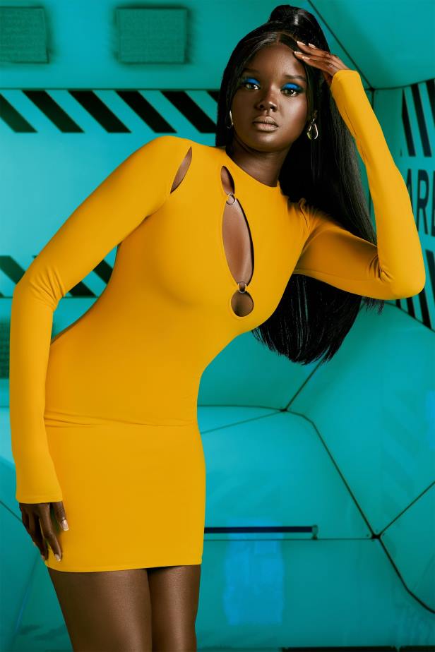 Oh Polly Cut Loose Cut Out Long Sleeve Dress N80H474 Yellow