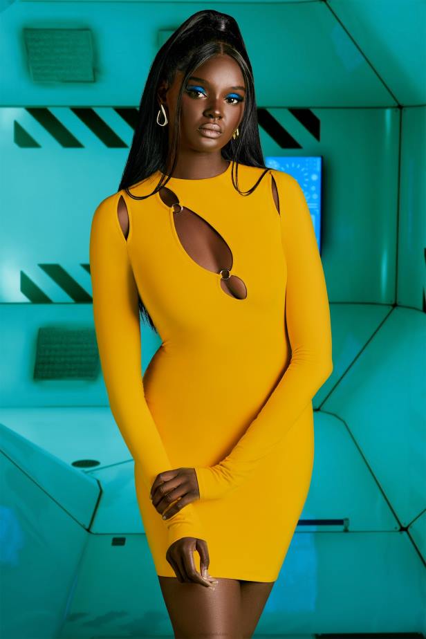 Oh Polly Cut Loose Cut Out Long Sleeve Dress N80H474 Yellow