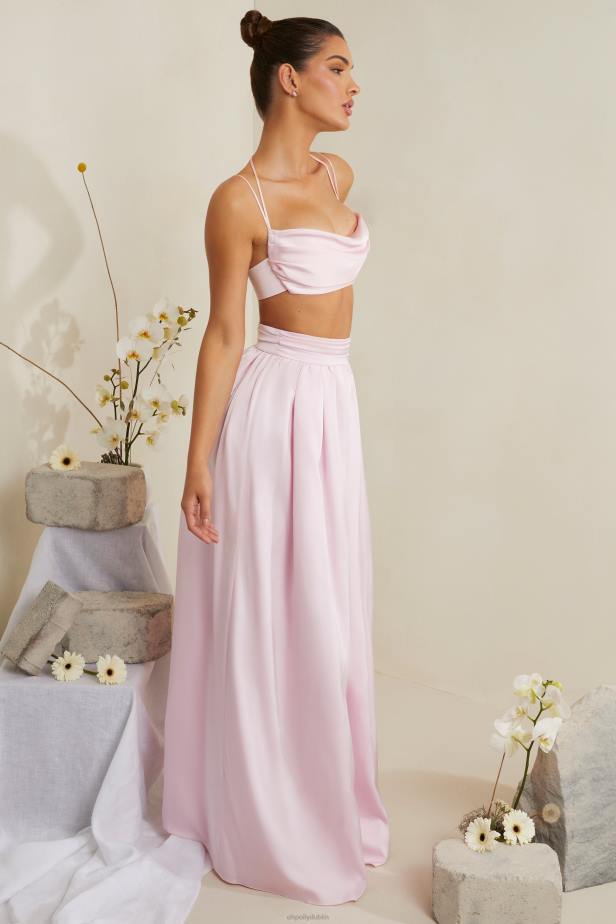 Oh Polly Edyta Pleated Heavy Satin Maxi Skirt N80H746 Pink