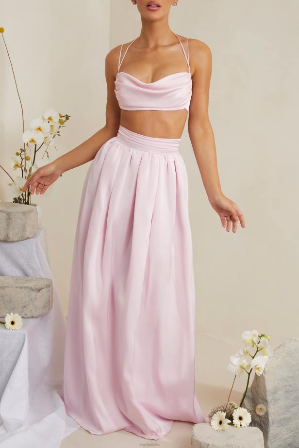 Oh Polly Edyta Pleated Heavy Satin Maxi Skirt N80H746 Pink