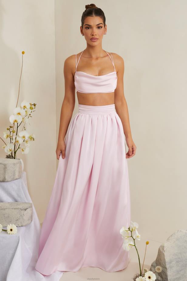 Oh Polly Edyta Pleated Heavy Satin Maxi Skirt N80H746 Pink