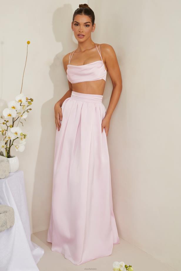 Oh Polly Edyta Pleated Heavy Satin Maxi Skirt N80H746 Pink