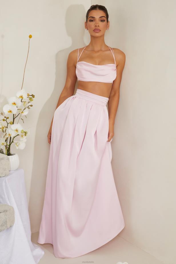 Oh Polly Edyta Pleated Heavy Satin Maxi Skirt N80H746 Pink