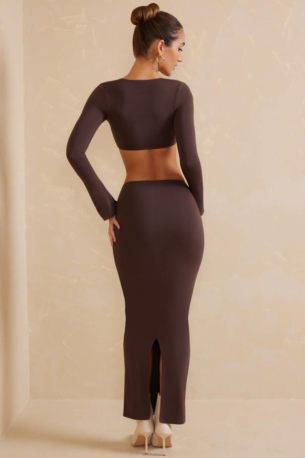 Oh Polly Jomana Low Rise Bodycon Maxi Skirt N80H790 Chocolate