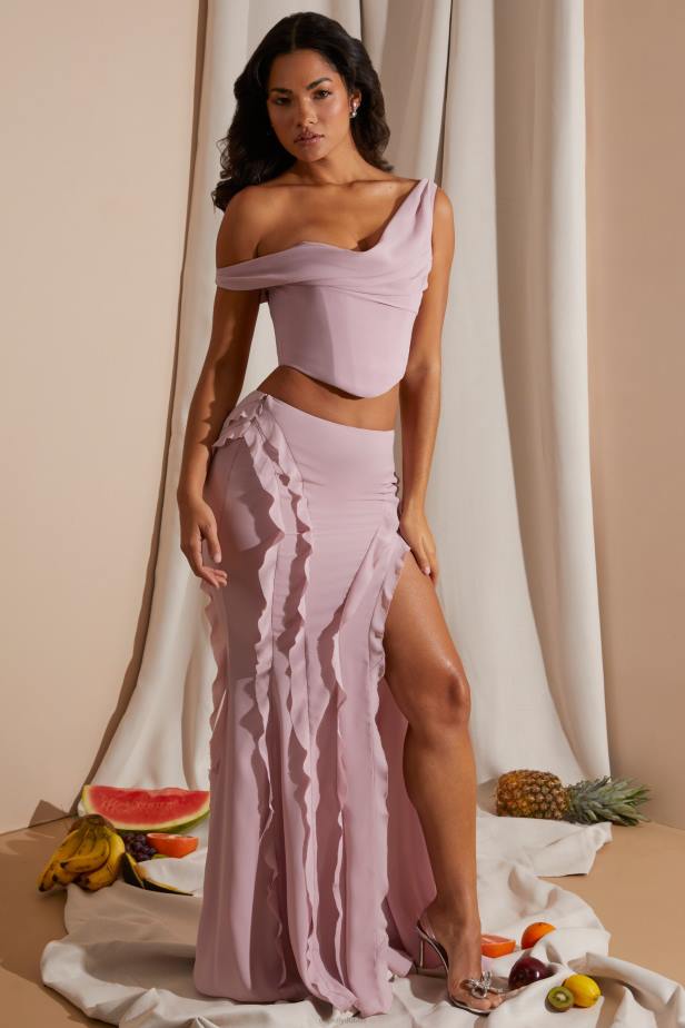 Oh Polly Lucia Mid Rise Ruffle Detail Maxi Skirt N80H753 Blush