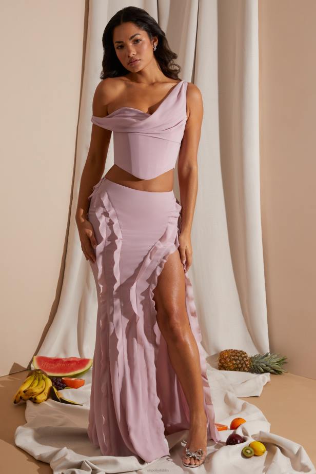 Oh Polly Lucia Mid Rise Ruffle Detail Maxi Skirt N80H753 Blush