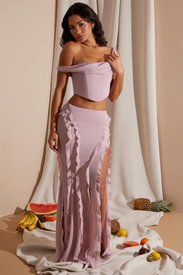 Oh Polly Lucia Mid Rise Ruffle Detail Maxi Skirt N80H753 Blush