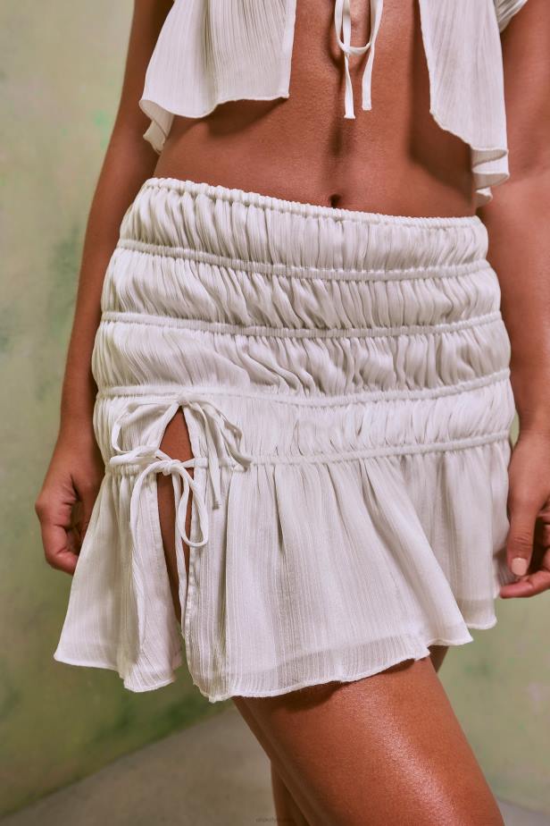Oh Polly Arlet Shirred Thigh High Split Mid Rise Mini Skirt N80H739 White